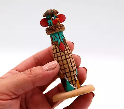 Mini Kachina Doll Corn Two Faces Carved Stained Wood  3.5  H • $49.99