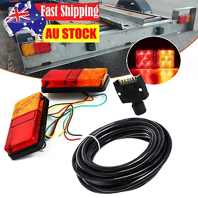10 LED Trailer Tail Light Kit Pair Plug 8m 5 Core Wire Caravan Ute 7 Pin Flat AU • $38.99
