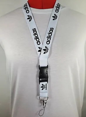 $4.97 • Buy Adidas Lanyard White & Black Strap Detachable Keychain Badge ID Holder