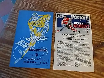 2 Programnes Ice Hockey At The Empire Pool Wembley 1955 & Harringay Arena 1955 • £5.99