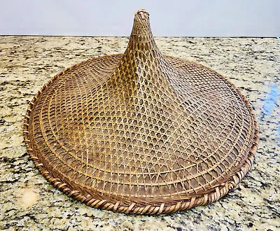 Vintage LARGE Vietnamese Oriental Chinese Straw Rice Paddy Hat Wall Decor • $125.30