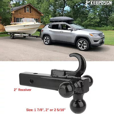 For Jeep Compass Wrangler 2  Receiver Trailer Hitch Tow Tri 3 Ball Mount W/ Hook • $59.48