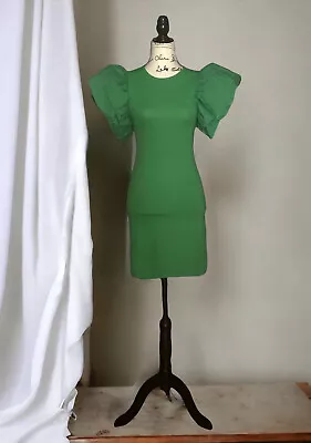 $44.78 • Buy WOMEN ZARA DRESS - Round Neck, Short Sleeve In Ruffled Poplin GREEN Size M