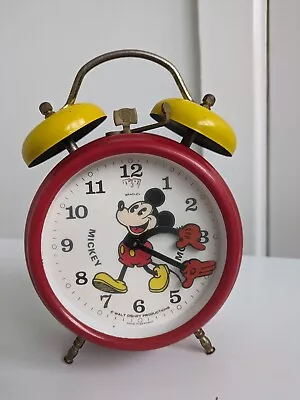 Vintage Red Disney Mickey Mouse Wind Up Alarm Clock - Made In Germany • £16