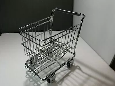 Mini Chrome Shopping Cart Basket Metal Trolley Decor • $23.99