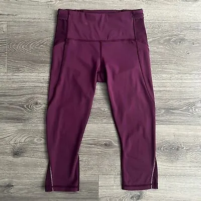 LULULEMON Free Runner Crop Legging Mesh Panel Plum Reflective Women's 4 • £25.08