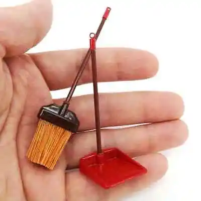 1:12 Scale Real Working Miniature Dollhouse Metal Dustpan And Broom Cleaning Set • $8.29