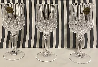 CRISTAL D'ARQUES Longchamp Lead Crystal Wine Glasses Goblets  QTY 3 7-1/2 Oz • $24.95