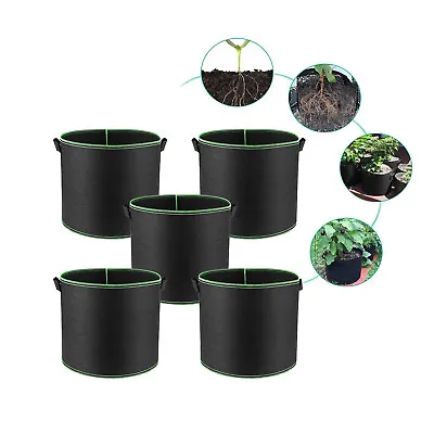 5-Pack Black/Green Grow Bags Aeration Fabric Planter Root Growing Pots W/Handles • $9.95