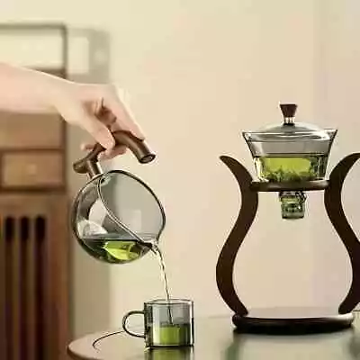 Set Lazy Kung Fu Glass Tea Set Semi Automatic Drip With Infuser Glass Teapot • $28.67