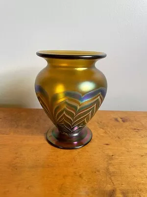 Vintage Signed Vandermark 1976 Hand Blown Pulled Feather Studio Art Glass Vase • $150