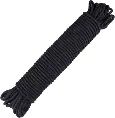 Jijacraft Nylon Rope98 Feet Black Nylon Rope1/4 Inch Solid Braided Rope Thick • $16.42