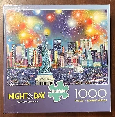 Buffalo Games: 1000 Pc Jigsaw Puzzle Night & Day Manhattan Celebration COMPLETE! • $11.76