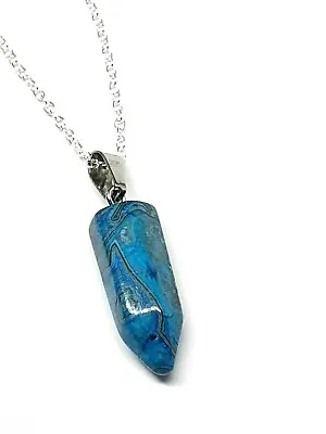 £6.49 • Buy Blue Jasper Bullet Pendant Gemstone & Silver Plated Chain Necklace Jewellery