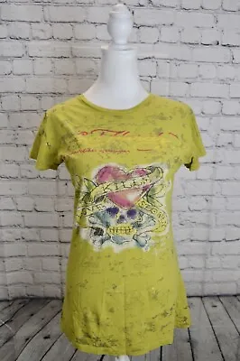 Ed Hardy By Christian Audigier  Women's Lime Green Graphic Shirt Size Large Y2k • £13.87