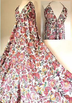 Long Halterneck Dress Floral Silk Style Maxi 8 10 12 14 Boho Hippy Party Wedding • £23.99