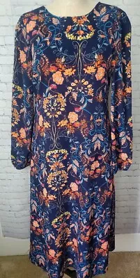 I. Madeline Small Navy Blue Floral MIDI Dress Garden Splendor Amthropologie Exc • $45