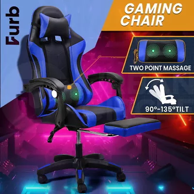 Furb Gaming Chair  2/7-Points Massage RGB LED Recliner Leather Office Chair • $129.95