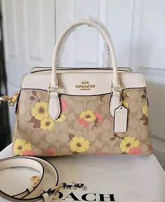 NWT Coach Darcie Carryall Satchel Signature Canvas Leather Floral Cluster Print  • $239.99