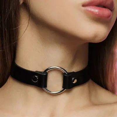 Women Choker Punk Necklace Collar Round Neck O Ring Harness Faux Leather Cool • $6.99