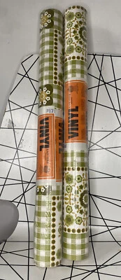 £100 • Buy Vintage Crown Green Floral Checked Vinyl Wallpaper X2 60s 70s Retro Mid Century 