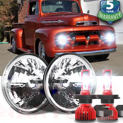 Pair 7  Inch Round LED Headlights Halo DRL FOR Ford F1 1948 1949 1950 1951 1952 • $93.59