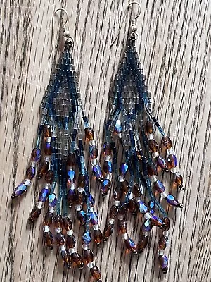 Long Beaded Native American Earrings Beautiful • £1.99
