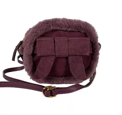 UGG Bailey Bow Port Purple Suede Leather Shearling Corduroy Crossbody Purse Bag • $30