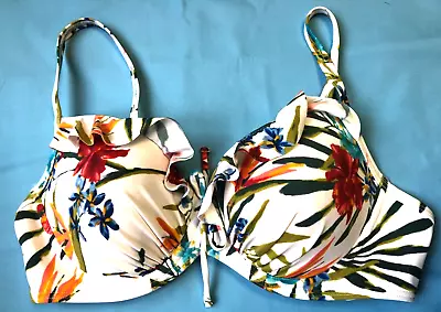 Lepel Bikini Top 34C Multi Floral Print Moulded Frilled Tropical Fever BNWT • £5.50