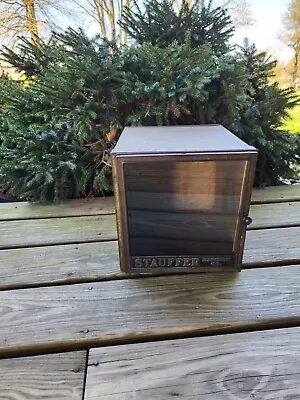 Vintage Stauffer Biscuit Bakery Store Advertising Tin Cake Pantry Box W/glass • $225