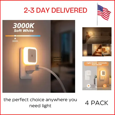 Plug-In Night Light LED Motion Sensor Activated Bathroom Kitchen Hallway 4-Pack* • $12.99