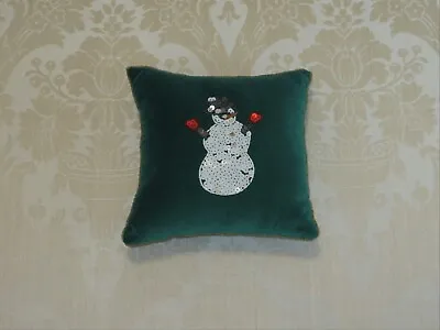 $12 • Buy Vintage Christmas Holiday Mini Sequin Snowman Velvet Square Pillow 10x10