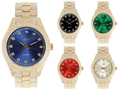 Men Fully Iced Watch Bling Rapper Simulate Lab Diamond Metal Gold Luxury Cubic  • $26.99