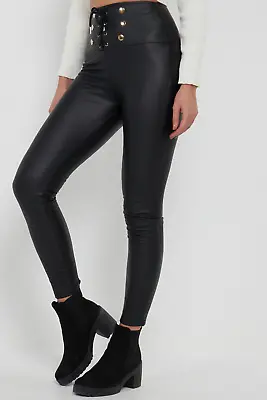 Women Ladies High Waist Lace-up Front Fleece Leggings Skinny Stretchy Pants • £9.99