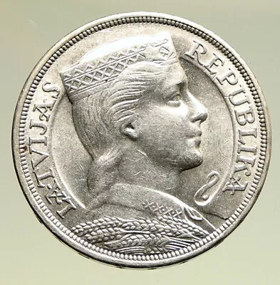 1931 LATVIA W Female Headwear 5 Lati LARGE Vintage Silver European Coin I95008 • $470.80