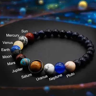 Universe Galaxy The Nine Planets Solar System Blue Sandstone Healing Bracelet • $9.90