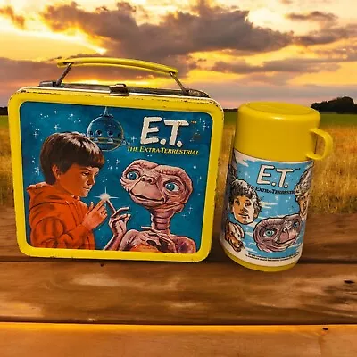 Vintage Aladdin E.T. The Extra-Terrestrial Metal Lunch Box 1982 - WITH Thermos • $74.99