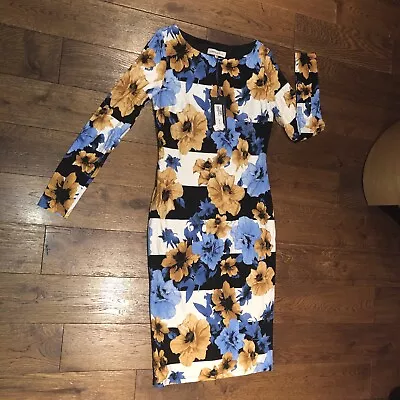 £10 • Buy M&S Limited Collection Shift Dress Midi 8 Blue Floral, Long Sleeve BNWT New