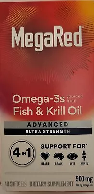 MegaRed 4 In 1 Omega-3 Fish & Krill Oil Advanced Ultra Strength 40 Gels Exp 8/24 • $19.95