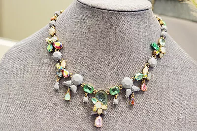 J Crew Faceted Pink Green Rhinestones And Resin Necklace New With Tags • $19.99