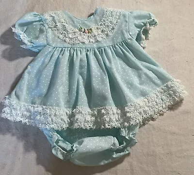 Vintage 1983 Baby Girls Or Doll Dress Lace & Matching Bloomers 6-9Mos VGUC C1p • $12