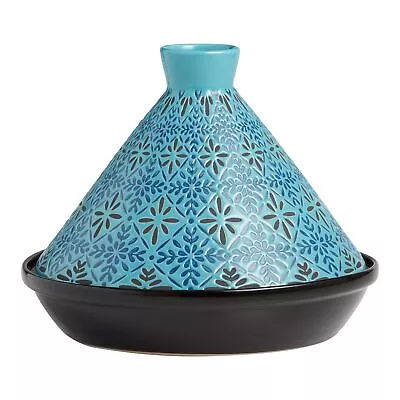 New Blue Tile Geometric Floral Terracotta Tagine 11 Inches • $34.99