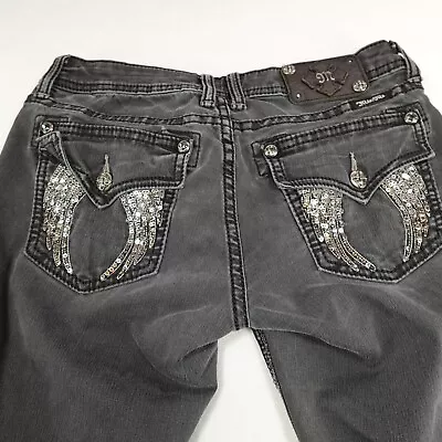 Miss Me Jeggings Jeans Women’s 28x32 Black Denim Angel Wings Bedazzled Pockets * • $24.99