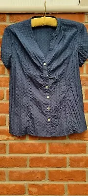 EAST Navy Blue Short Sleeve Blouse Buttons Used Reasonable Cond Poly/cotton • £2