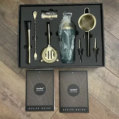 VonShef Green & Gold Cocktail Holiday Gift Set Shaker Muddler Spouts & Recipes • $19.98