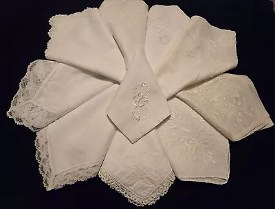 Mixed Lot Of 10 White & Ivory WEDDING HANKIES HANDKERCHIEFS FREE SHIPPING • $17.95