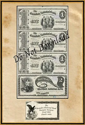 COPY 1865 Proof  $1-$2  The Brandon Natl Bank Brandon Vermont #404 • $23.95