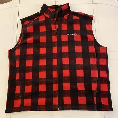 Columbia Mens  Buffalo Plaid  Red Fleece Vest Size 2XL • $12.50