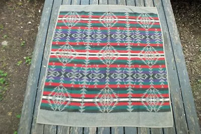 Vintage Pendleton Cayuse Wool Blanket 1920s Gray Red Purple Black 66 X 62 Inches • $499