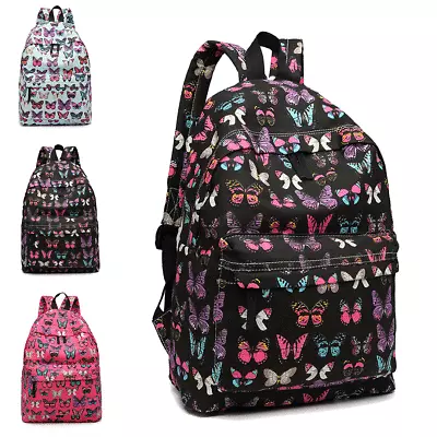 Girls Canvas Butterfly Print Bag School Ladies Backpack Travel Rucksack A4 • £8.99